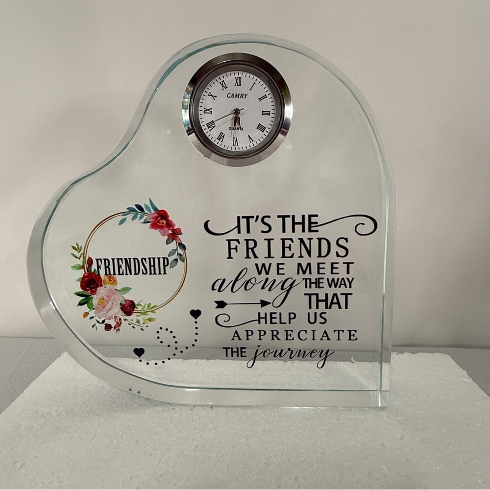 Heart-Shaped Glass Clock with Floral Design